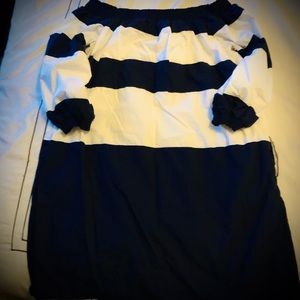 Crown & Ivy Medium Navy Stripe Dress off shoulder